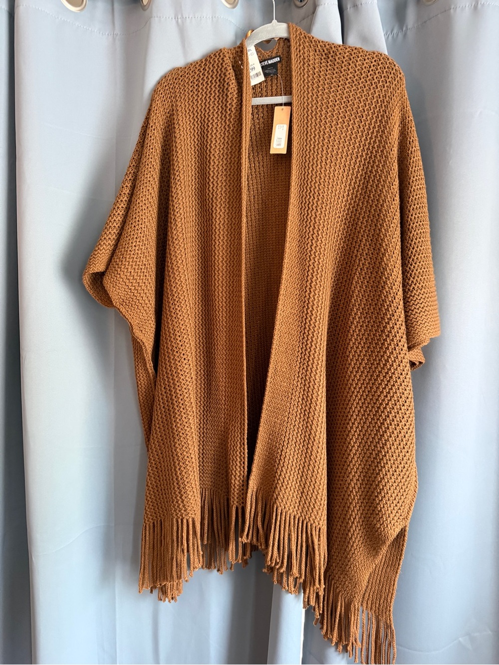 Steve Madden Rust Fringe Open-Front Poncho